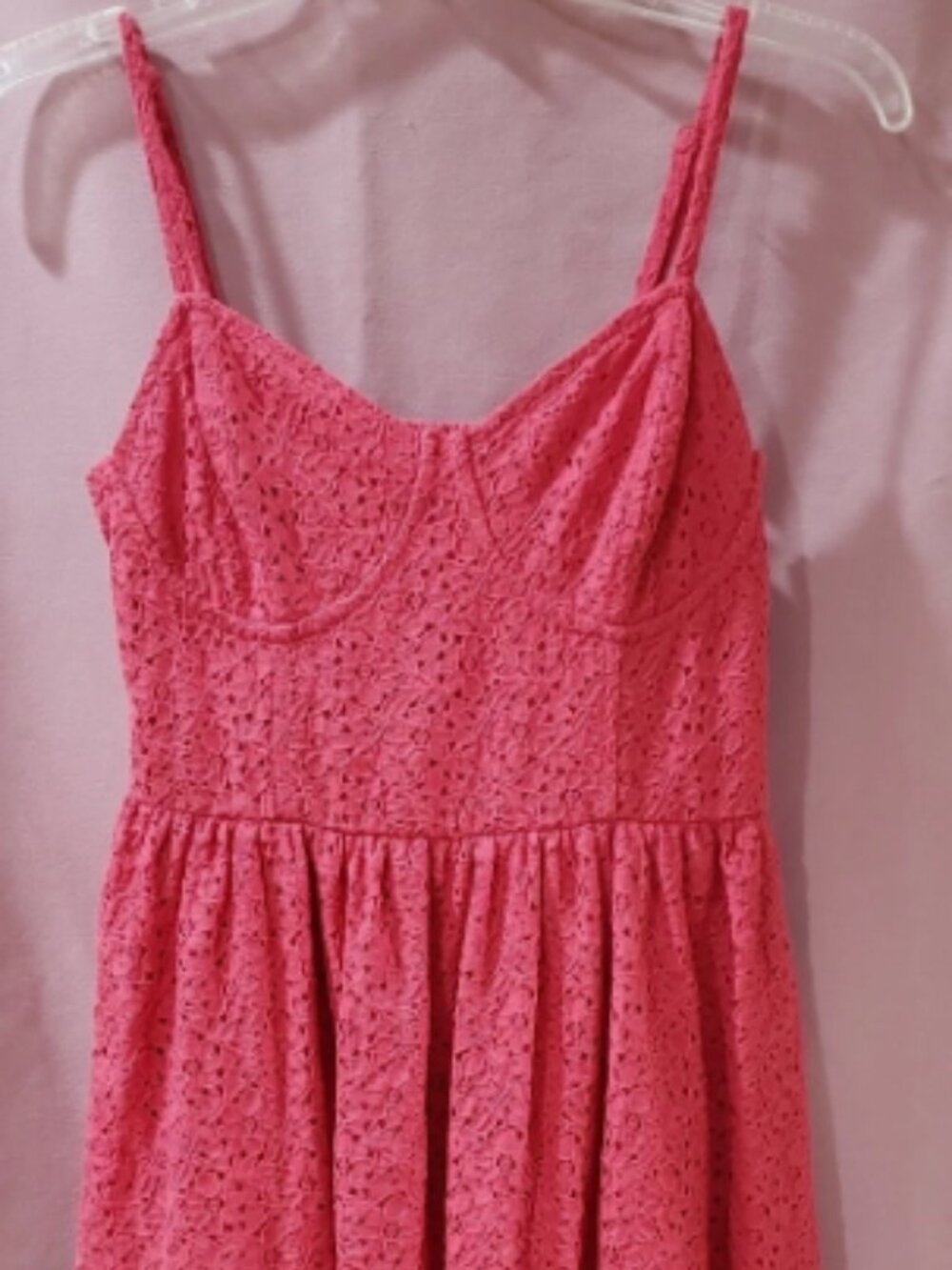 Arizona Jeans Hot Pink Lace Dress Fitted Bodice Stretchy Back Spaghetti Straps M